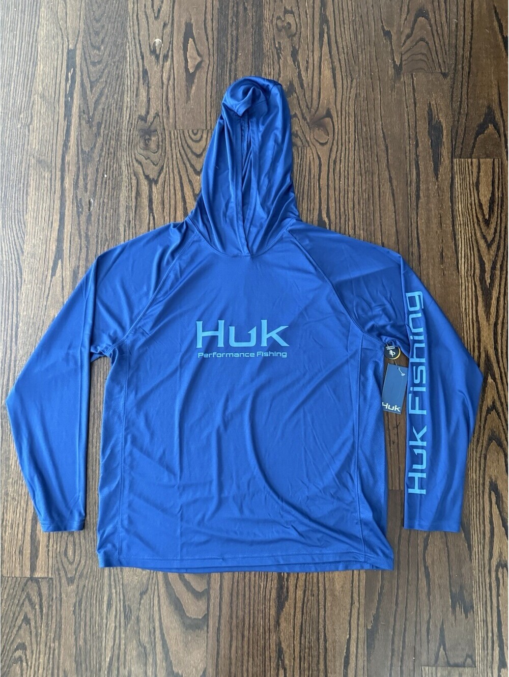 HUK Vented Pursuit Hoodie Men’s Large Blue UPF 50+ Fishing Shirt NWT H1200525